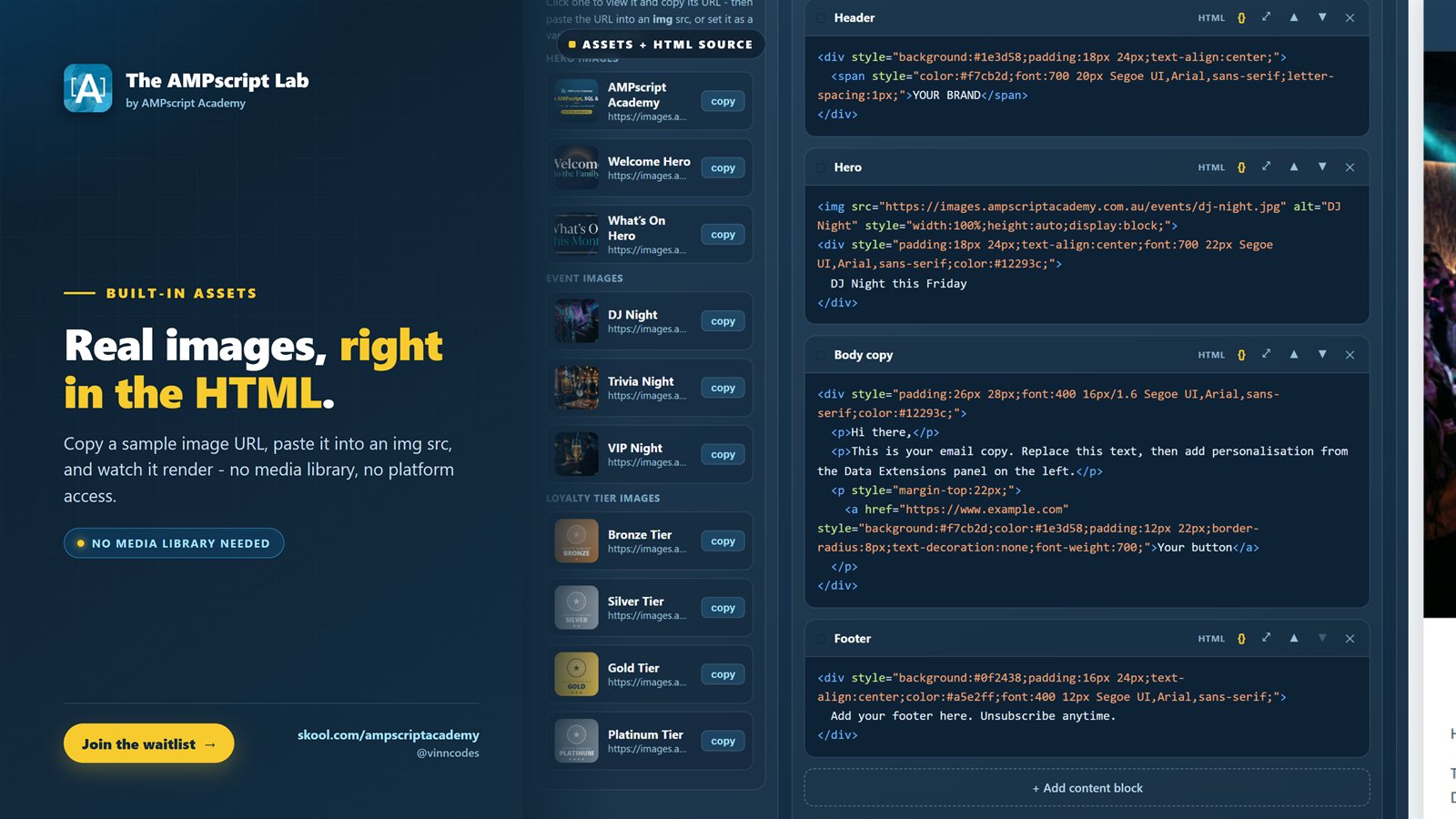Built-in assets - real images, right in the HTML